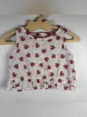Y2K Little Lindsey Girls Ladybug Tank Top White Red Size 6-9 Months Cottagecore